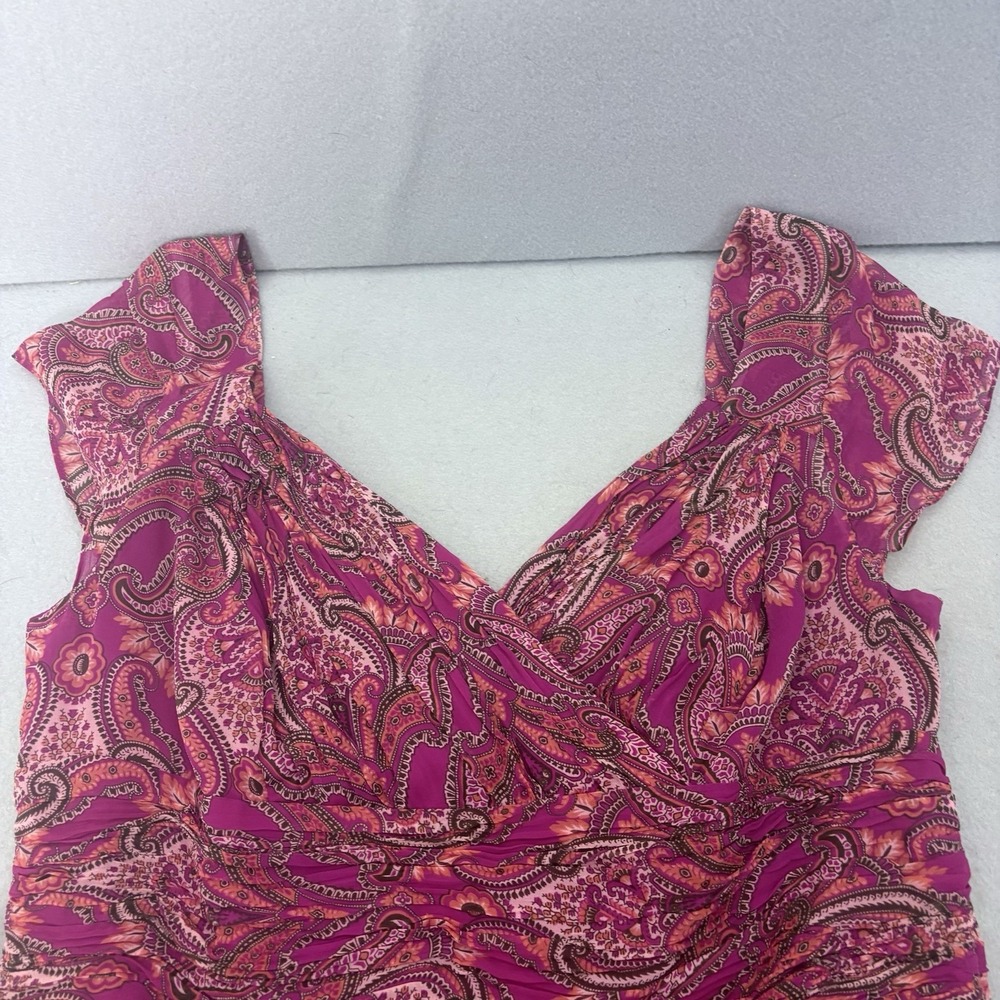 Ann Taylor Crossover V-Neck Silk Pink Paisley Midi Dress SZ‎ 14 Boho Feminine - Picture 8 of 13